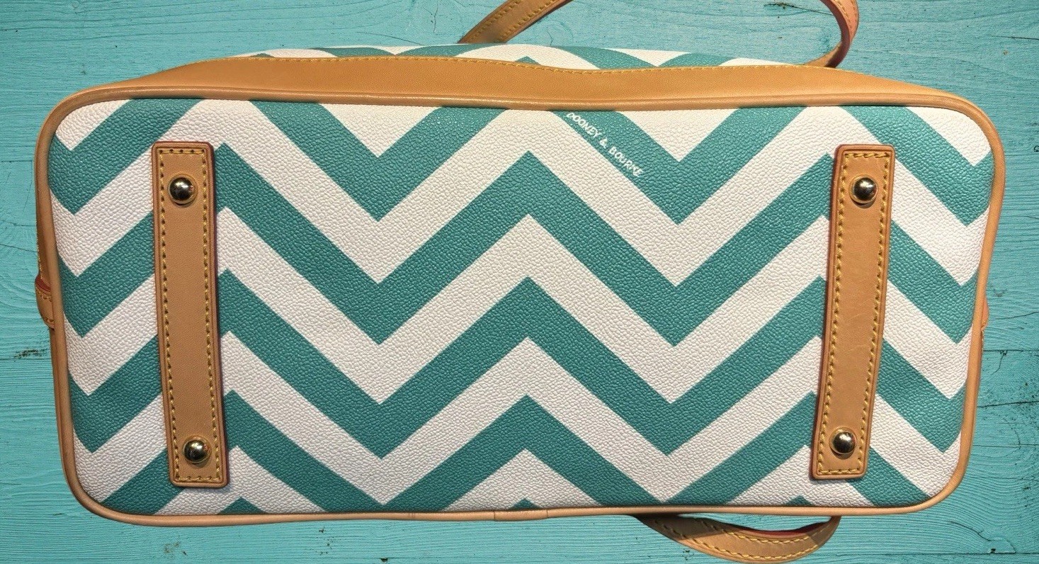 Dooney Bourke Turquoise Spearmint Green Chevron Large Shopper Tote Shoulder Bag