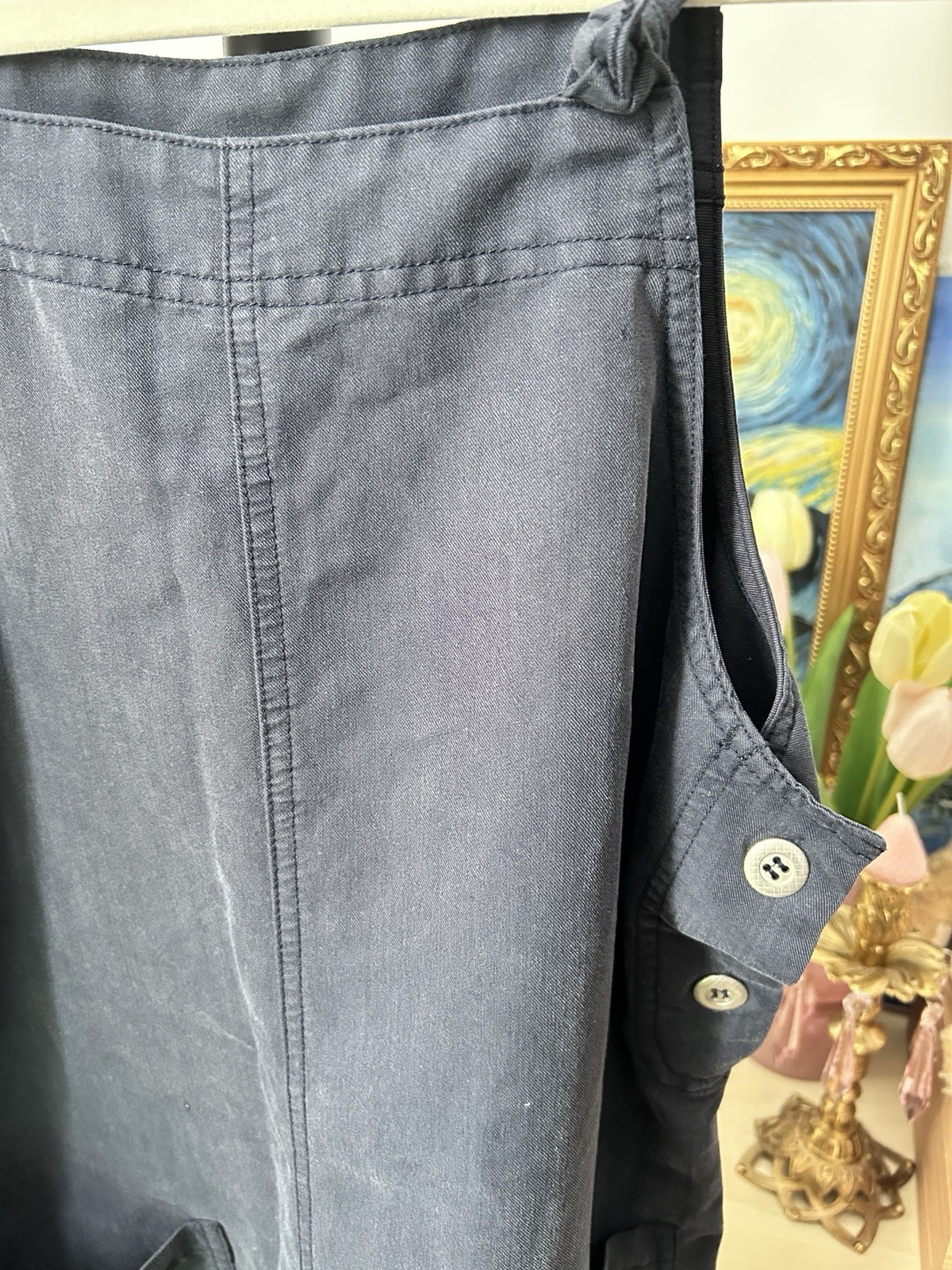 Sonoma Jeans Co Navy Solid Twill Pinafore Dress Square Neck Pockets S
