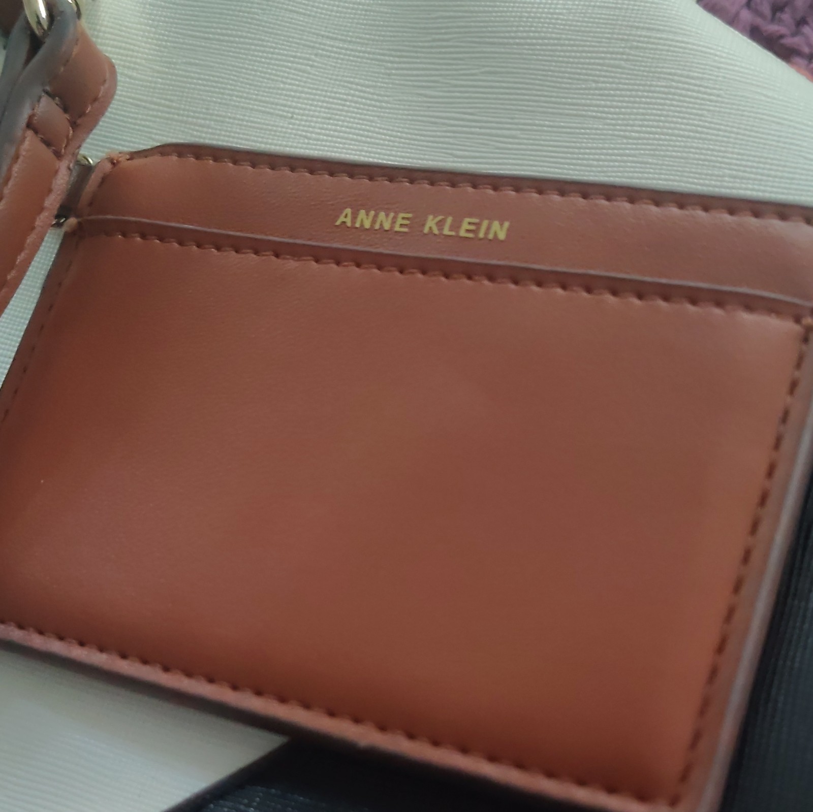 Anne Klein Colorblock Dome Satchel Top Handle Zip Gold Hardware w/ Card & Strap