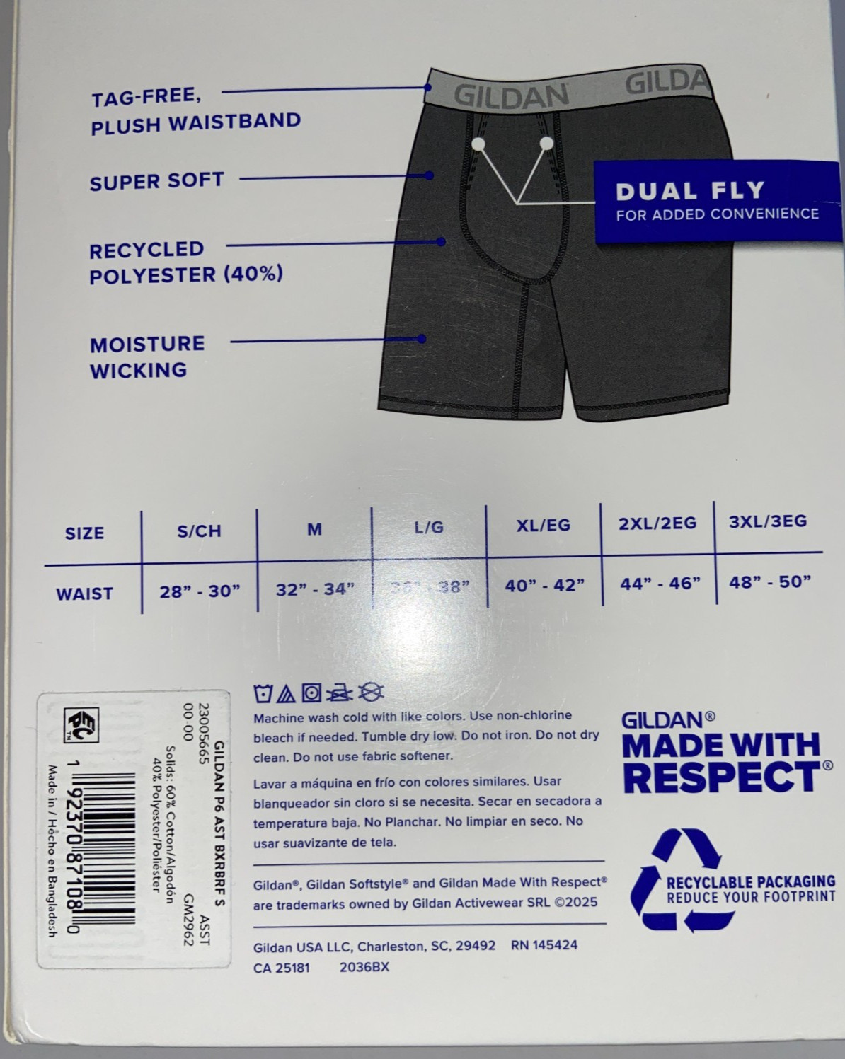 Gildan Softstyle Boxer Briefs 6 Pack Men’s S Small Moisture Wicking Dual Fly NEW