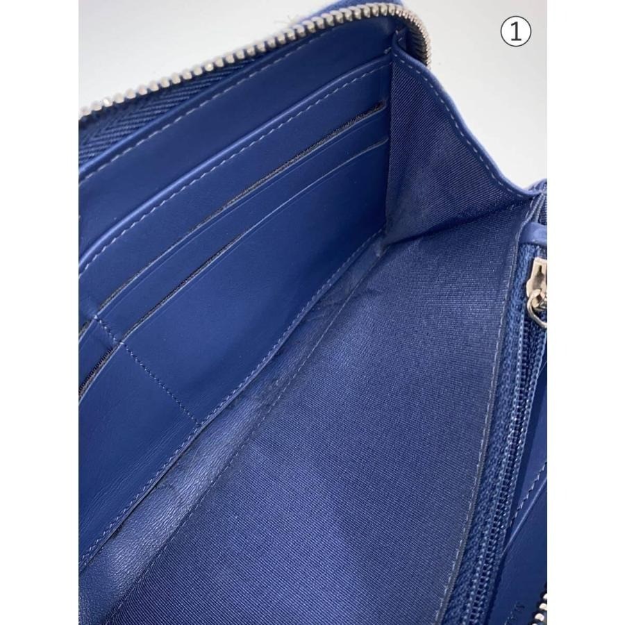 Authentic Chanel Deauville Line CoCo Mark Tweed Long Wallet Round Zipper Indigo