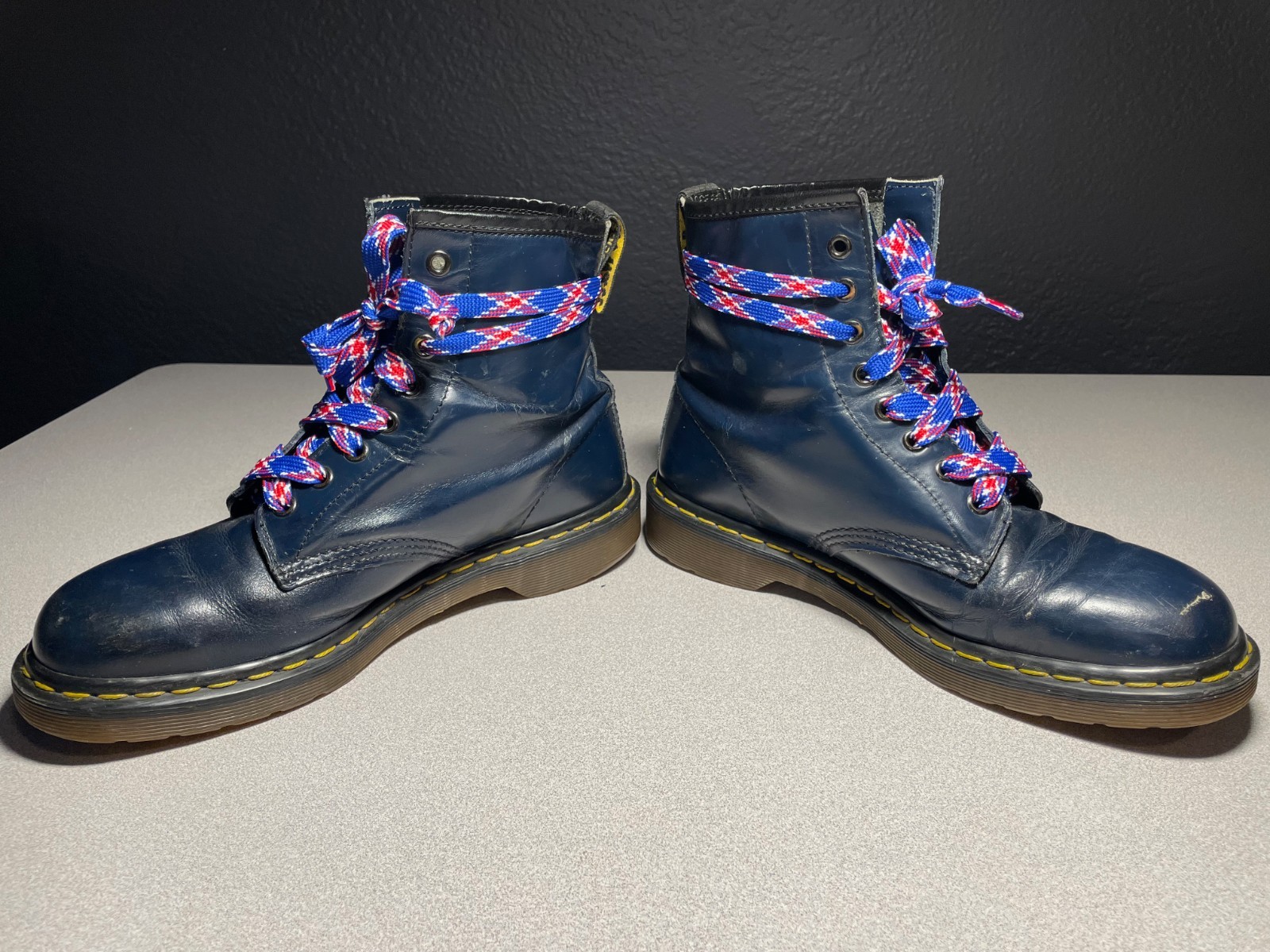 dr martens 1460 8 eyelet blue leather boots made in england men’s 8 RARE