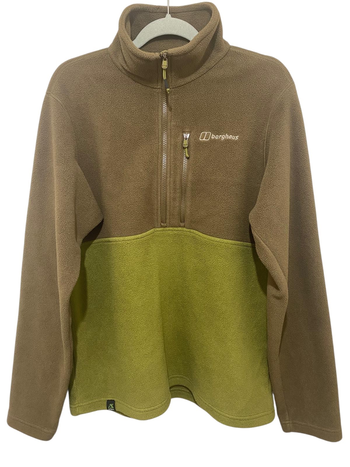 Berghaus Fleece Jacket Mens Large Brown Green Polartec 1/4 Zip Hiking Outdoor