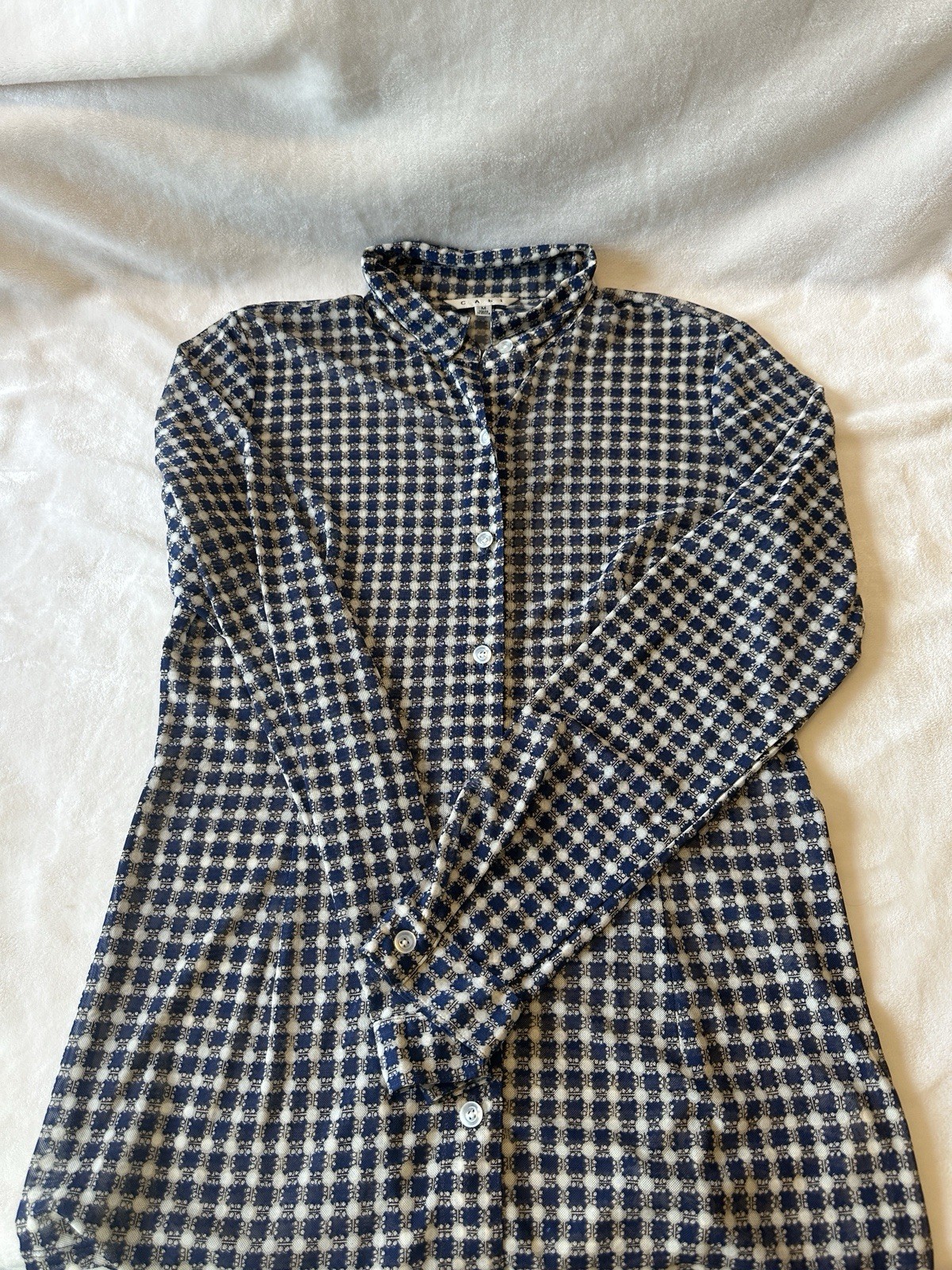 CAbi Blue White Collared Button-Down Long Sleeve Shirt Women’s M