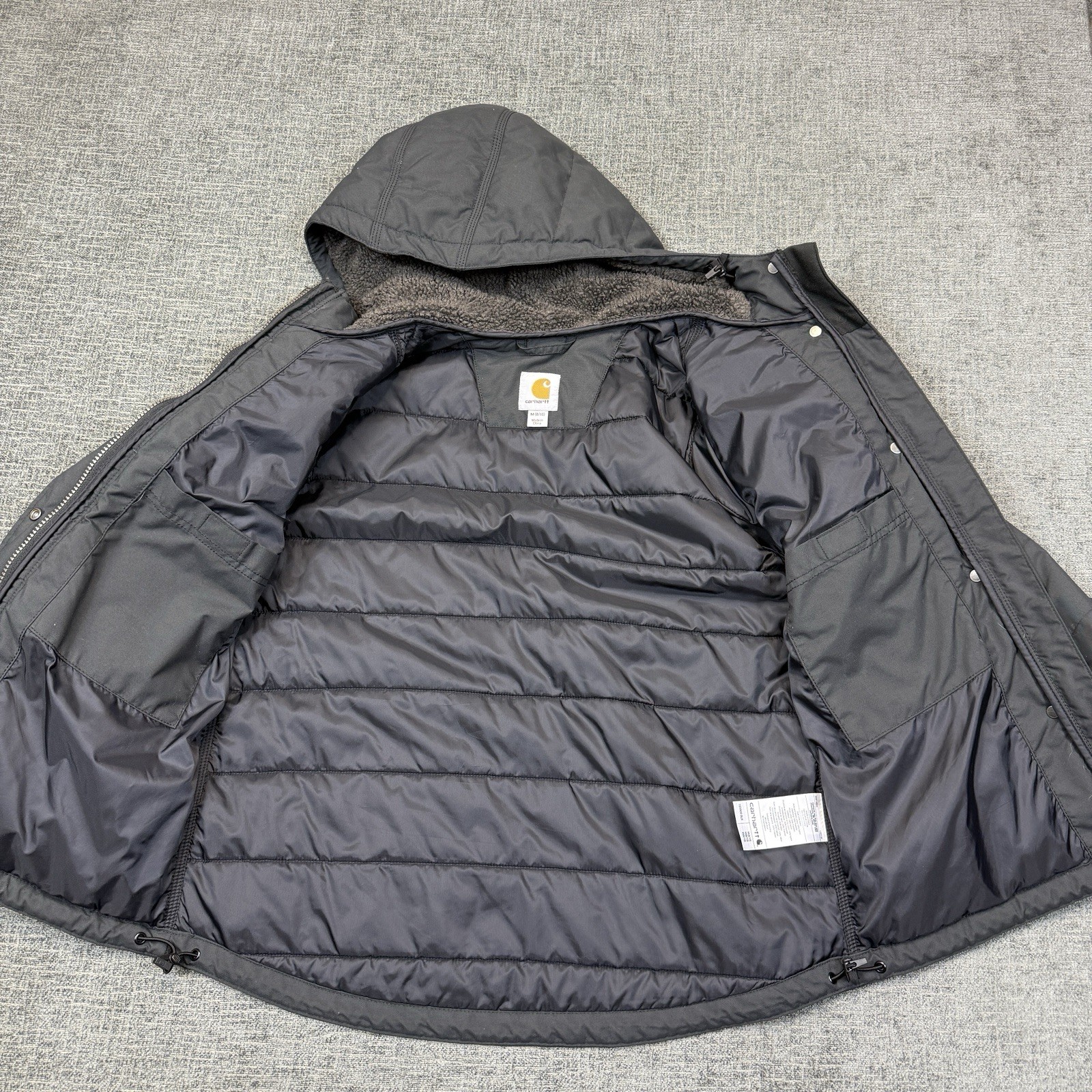 Carhartt Sherpa Lined Jacket Womens M Black Hooded Quilted Workwear Coat 103909