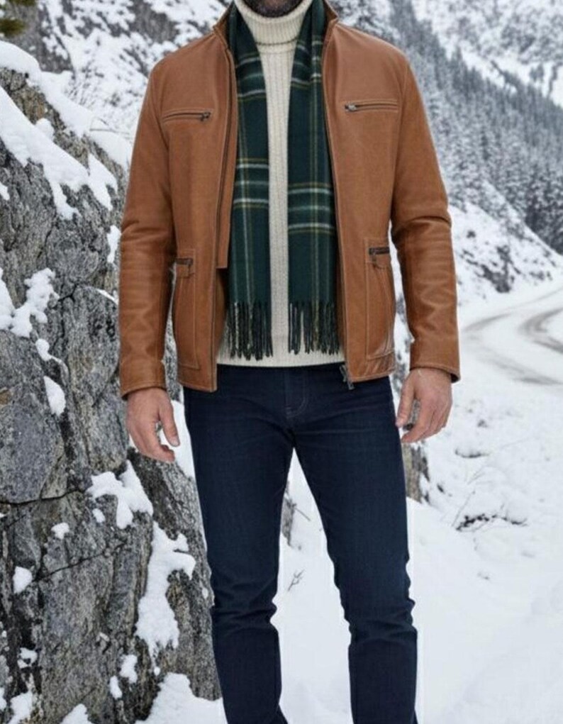 Men’s Vintage Brown Leather Biker Jacket Genuine Distressed Retro Motorcycle