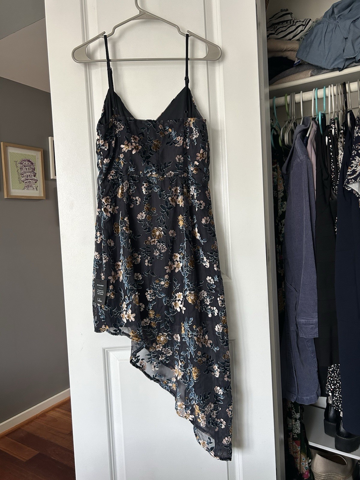 NWT Lulus Evenings With You Dark Teal Floral Velvet Burnout Asymmetrical Size M