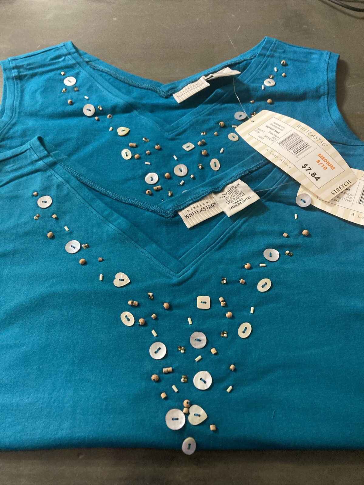 2 Pk White Stag Tank Top Womens Medium Sleeveless Pullover Blouse Shirt Cotton