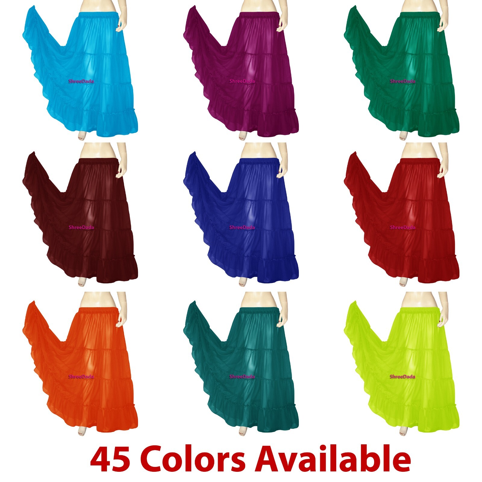 Chiffon 4 Tier 6 Yard Skirts Gypsy Belly Dance Tribal Panel Jupe Flamenco Tiered