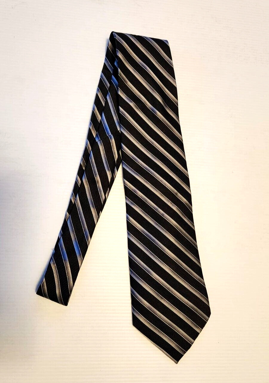 Pronto Uomo Men’s Striped Dress Suit Necktie Silk Black/Gray ~ 3.5 In x 58 In
