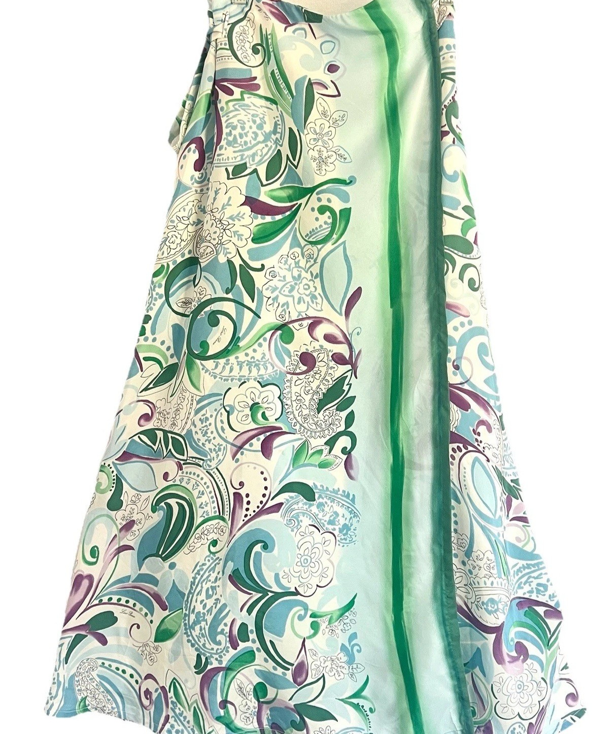 Loro Piana Silk Maxi Wrap Skirt Green Paisley Italy High Waist