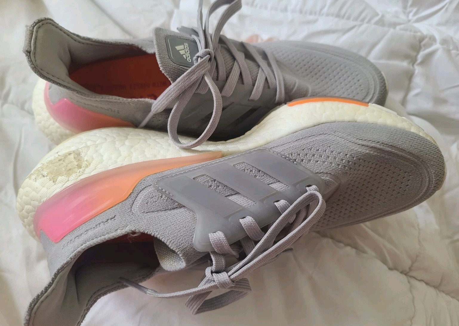 Adidas Women’s 8 Ultraboost 21 Breathable Running Shoes Gray Screaming Orange