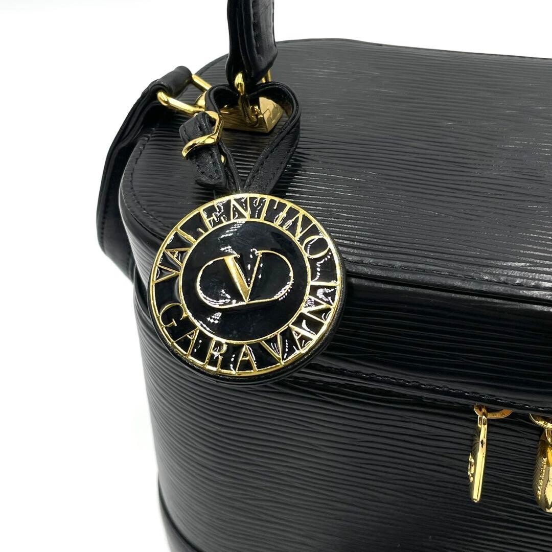 Valentino Garavani 2Way Vanity Shoulder Bag Black Leather Gold Charm Auth