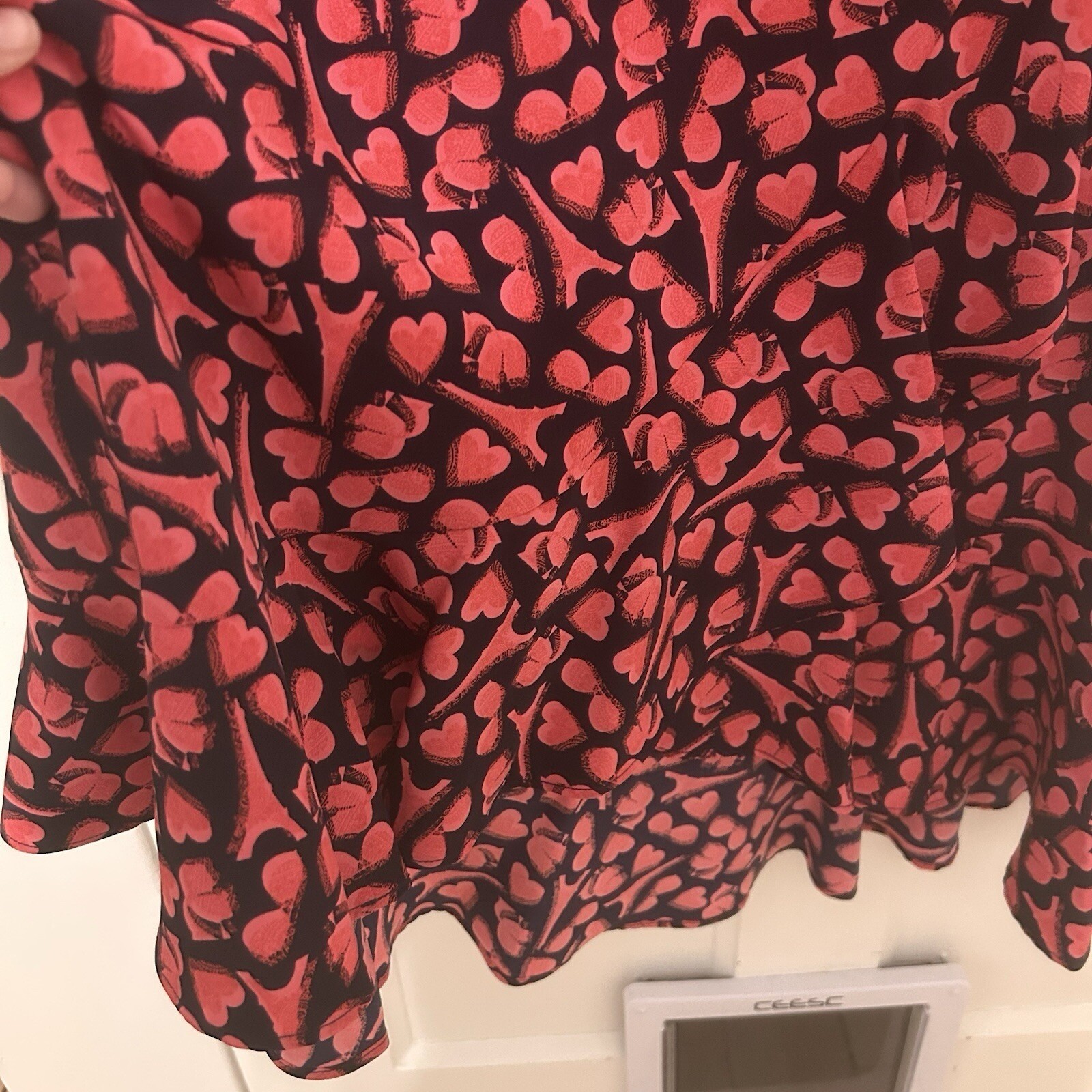 Karl Lagerfeld Paris Logo Heart Print Faux Wrap Ruffle Midi Skirt Sz 6