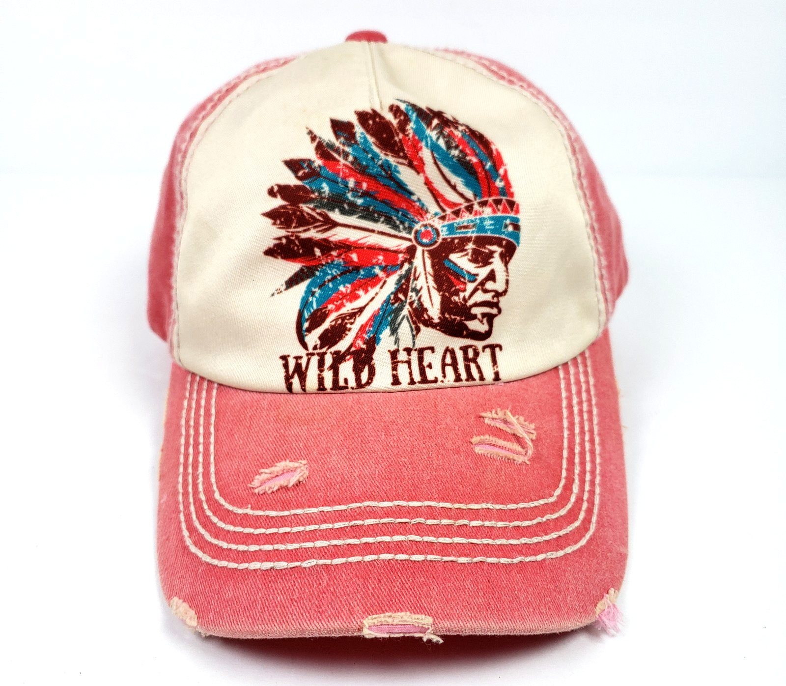 Kbethos Vintage Wild Heart Womens One Size Coral Distressed Adjustable Cap Hat