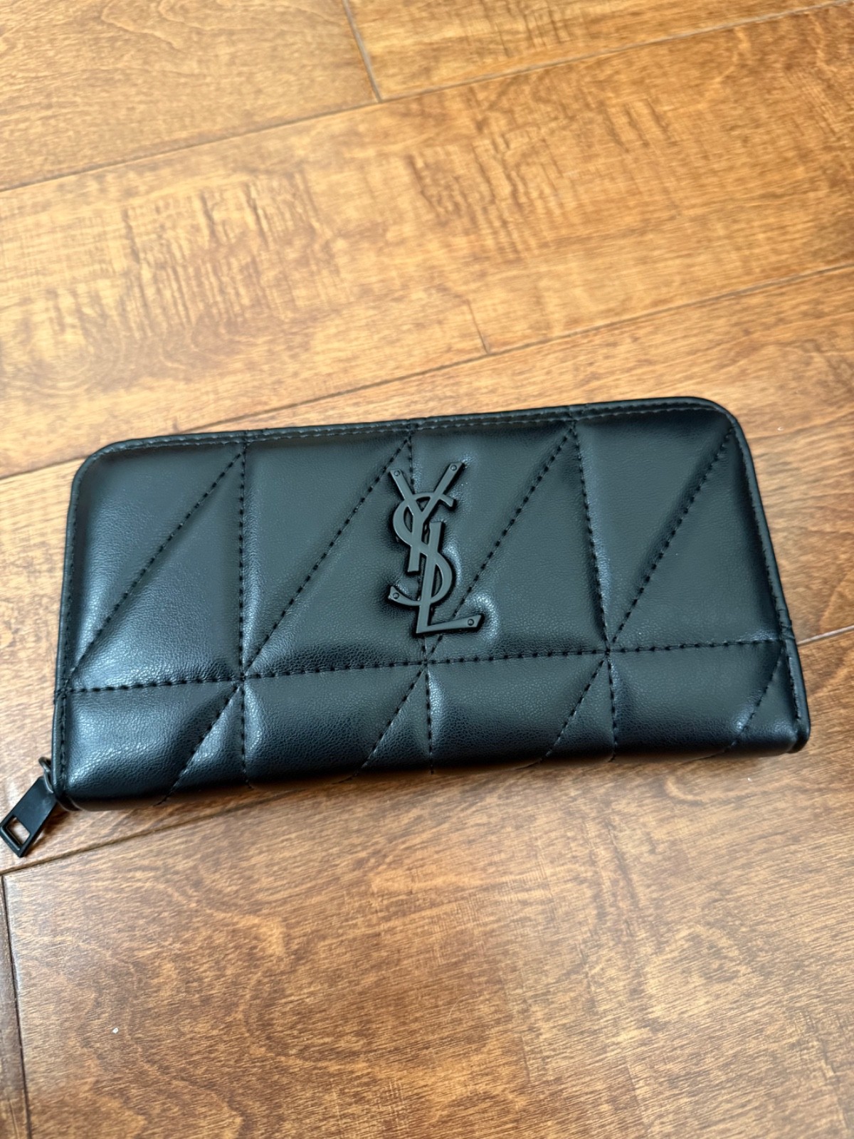 yves saint laurent black on black zip around quilted wallet