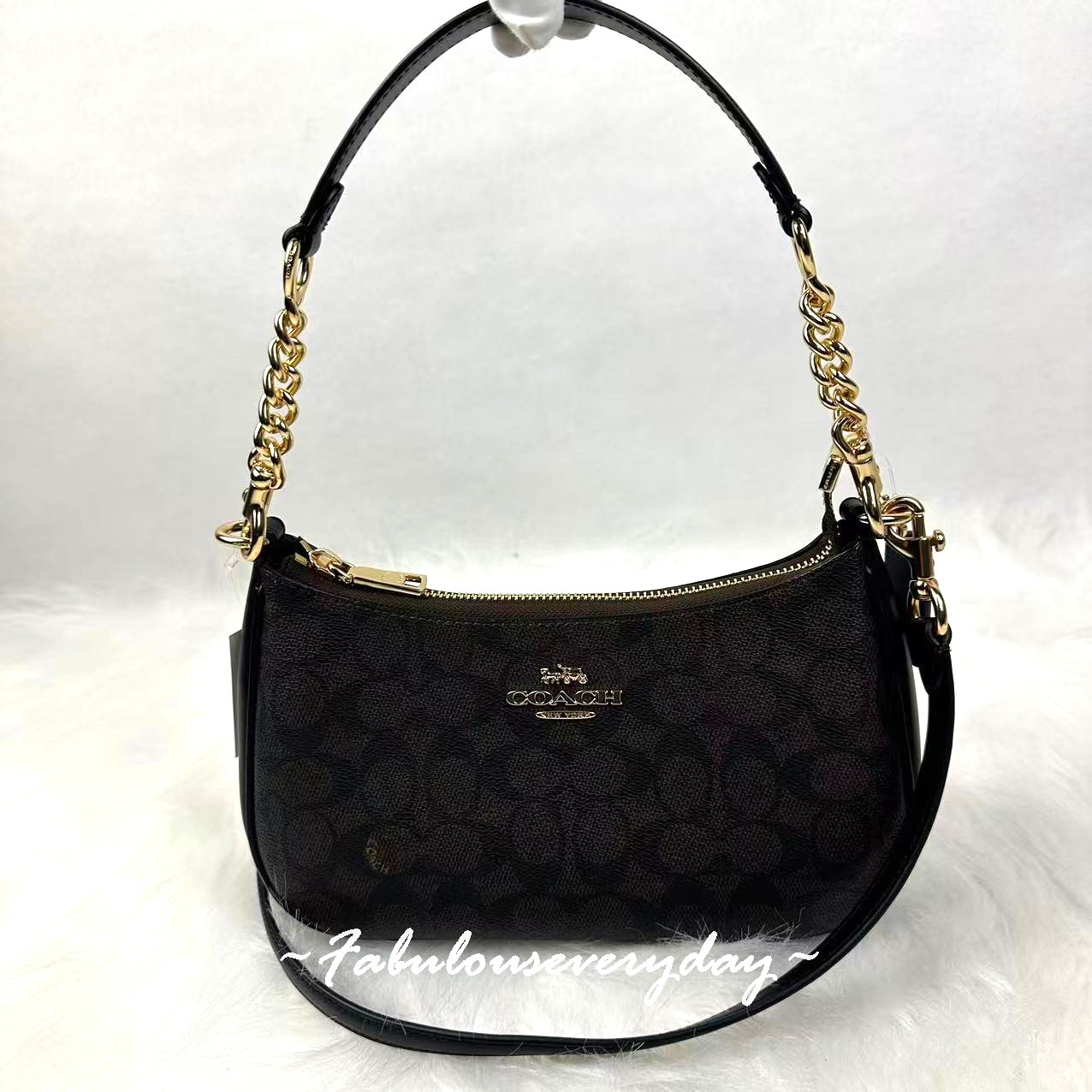 Coach Teri Shoulder/Crossbody Bag Signature Canvas/Gold/Walnut/Black CV933 NWT