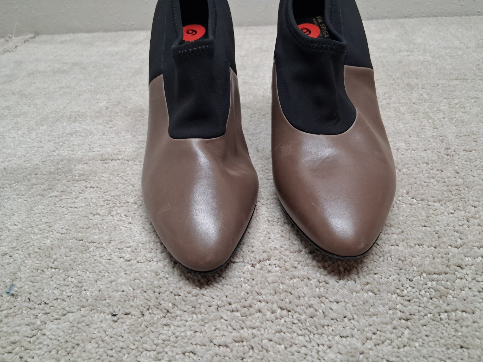 Via Spiga Heels Womens US 11M EUR 38 Tan Leather And Black Fabric ITALY