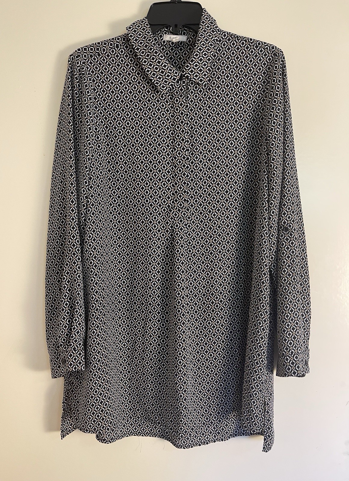 Pleione 3/4 Button Geometric Long Roll Tab Sleeve Collar Pullover Blouse Sz XL