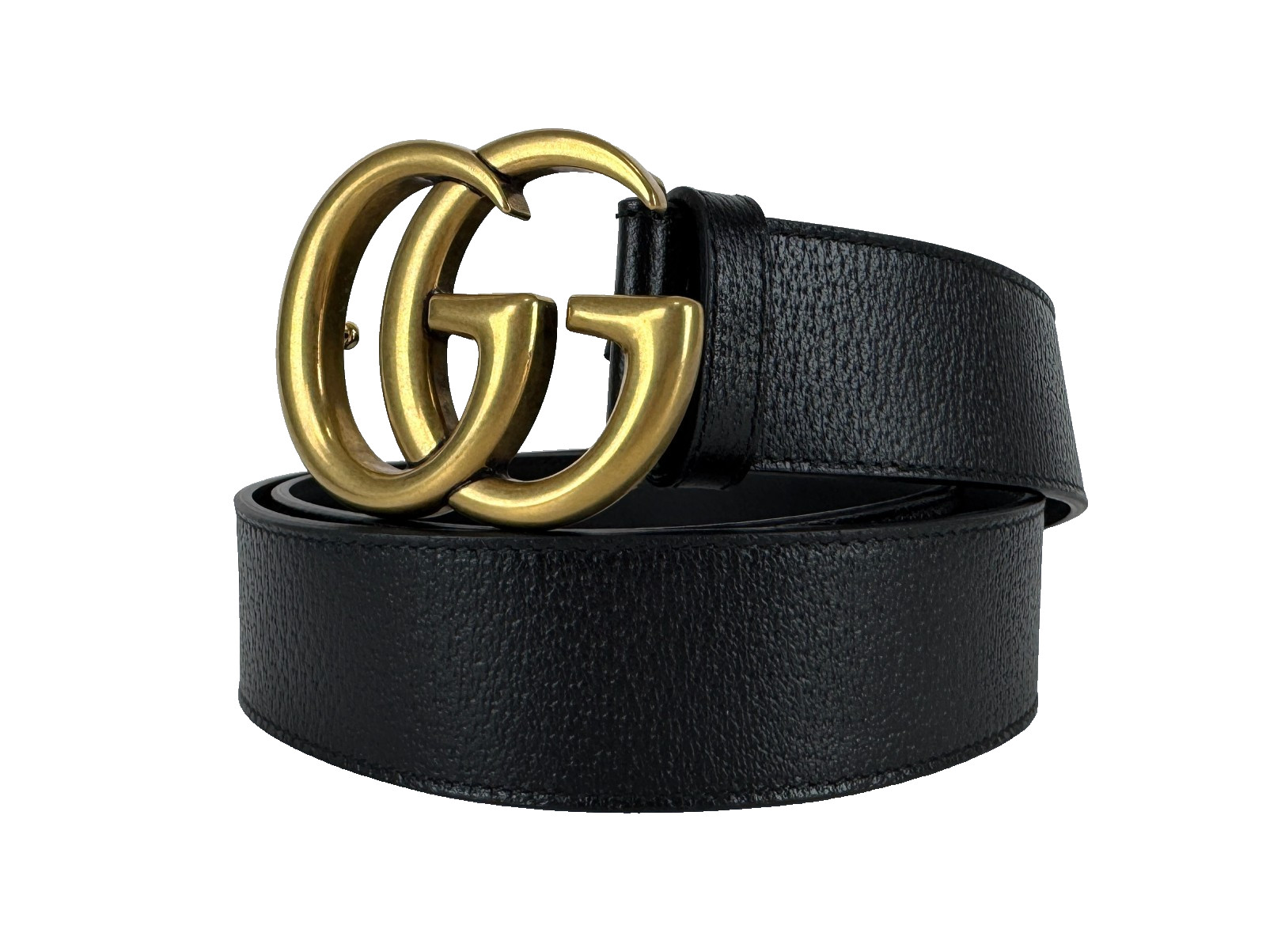 Gucci New Auth 105 cm 42 in Black Leather Gold GG Marmont Belt Dust Bag