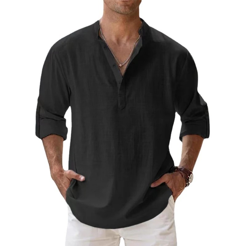 Men’s Cotton Linen Henley Shirt Summer Casual Beach Hawaiian Style Vacation Wear