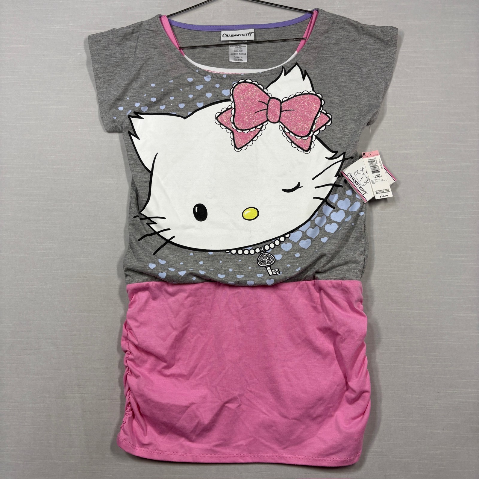 Charmmy Kitty Shirt Dress Girls XL 14-16 Pink Gray KMart 2015