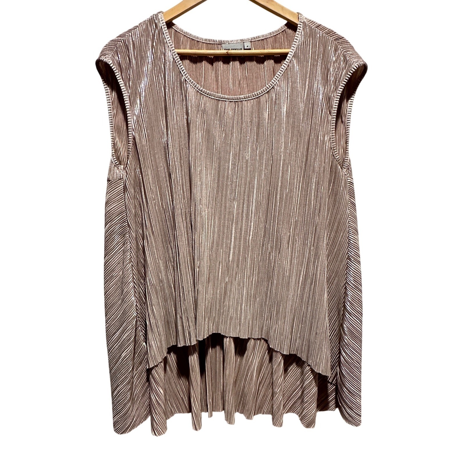 The Odells Pleated High Low Metallic Blouse Womens S Gold Shimmer Dressy Party
