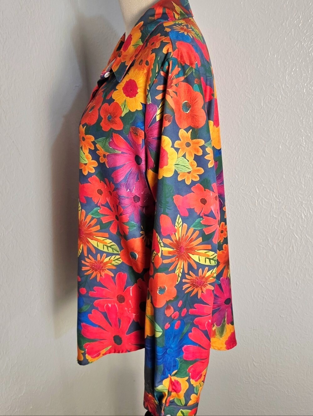 Bright Funky Flower Button-Up Blouse, Multicolor, Size XL