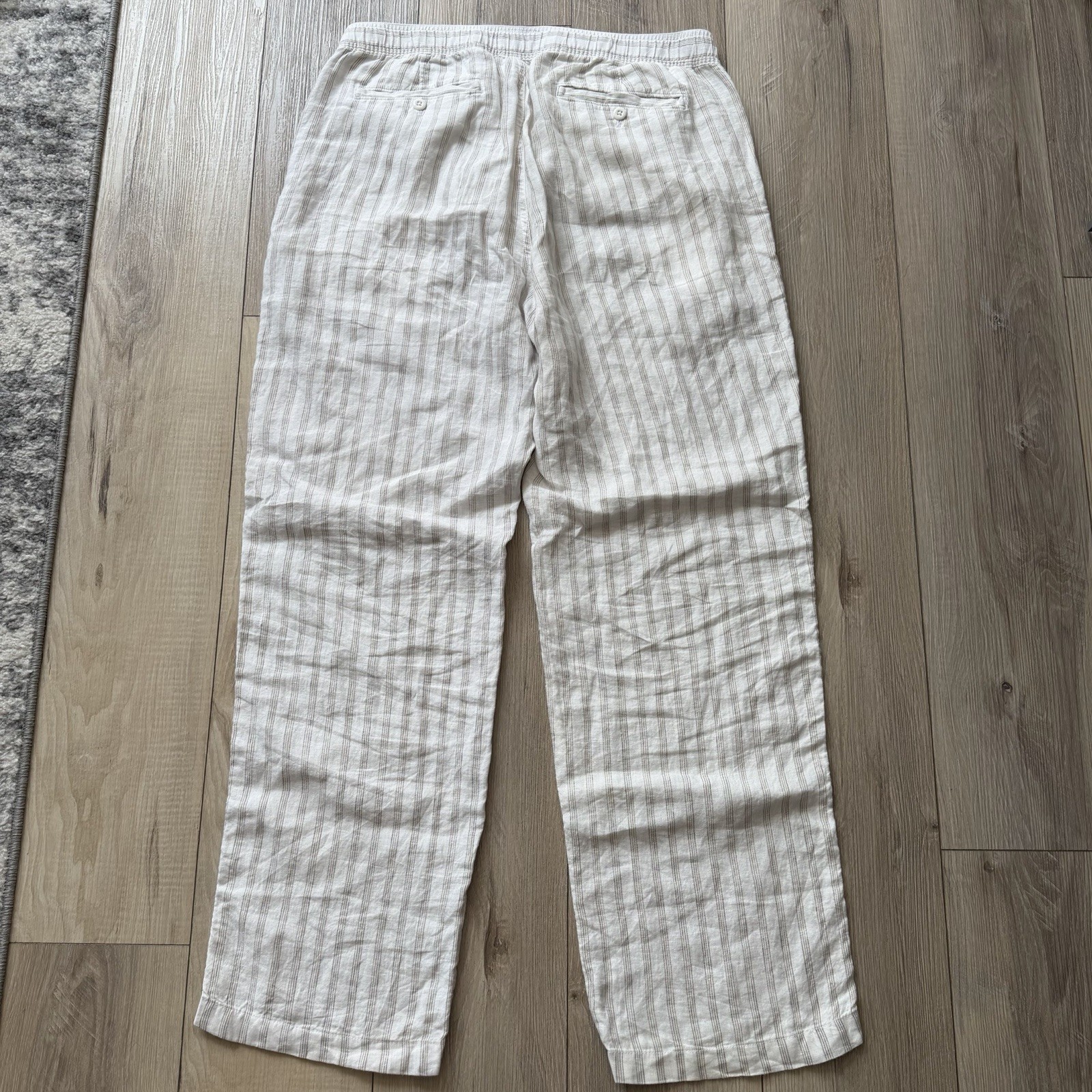 TODD SNYDER Relaxed 100% Linen Leisure Pants in White Striped Pleated L $198