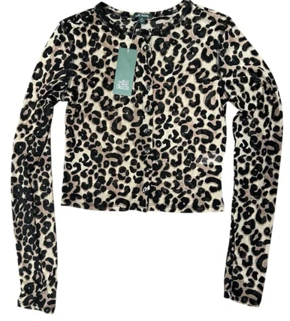 NEW Wild Fable Women’s Leopard Print Mesh Button Up Crop Top Size XS