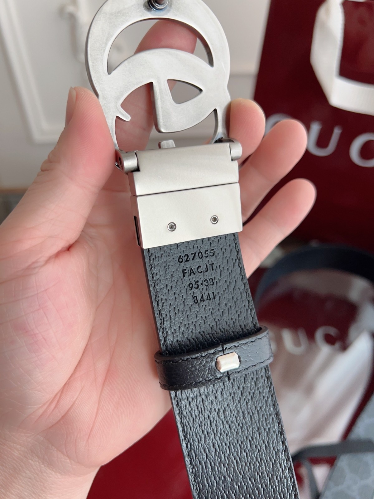 New Gucci Black Leather GG Canvas Men’s Reversible Belt Retro GG Buckle 3.7cm