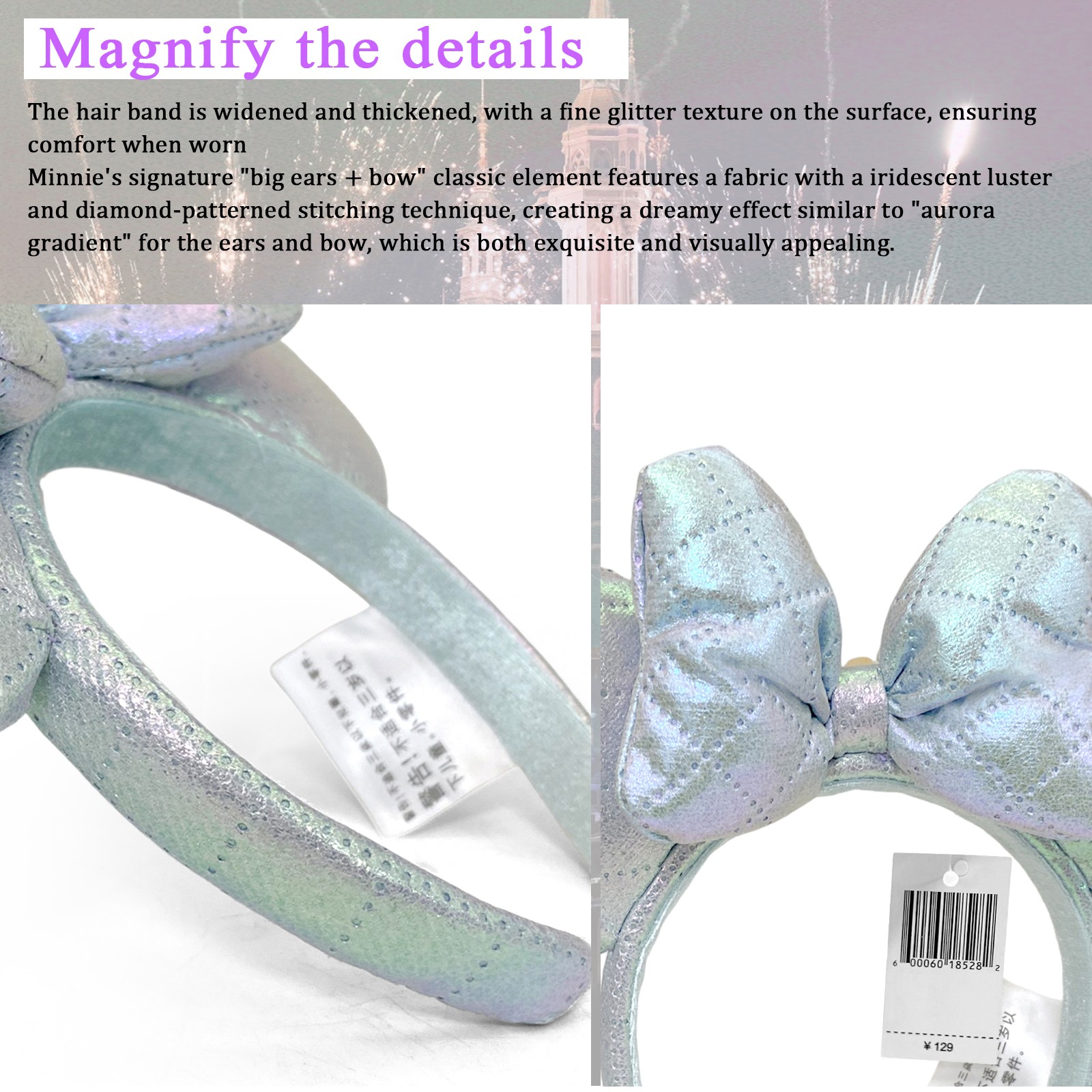 Disney` Parks 2025 Tokyo Aurora Resort Shine Sliver Headband Minnie Ears Japan