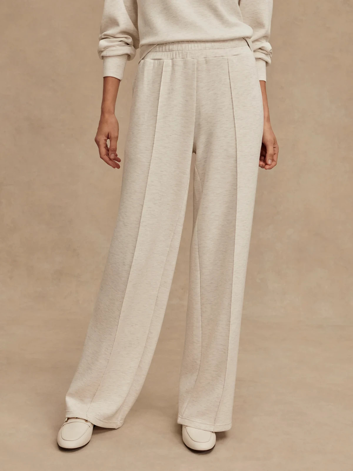 Varley The Wide Leg Pant 30″ in Ivory Marl, Size Medium