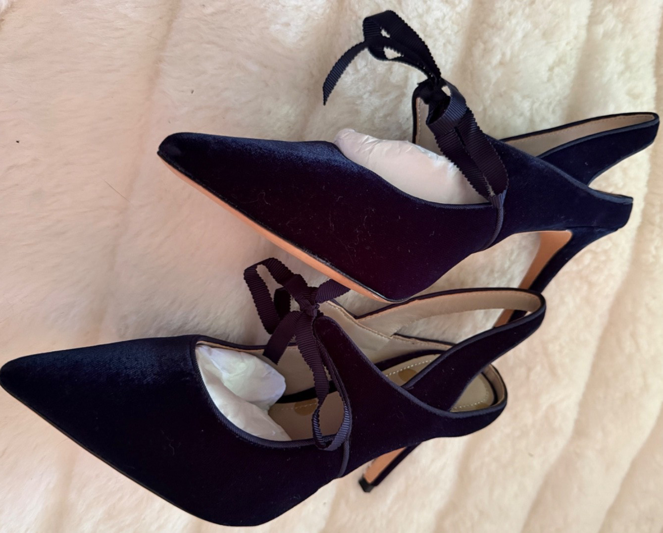 BODEN SIZE 38EU 7/7.5 Black Suede Covered Heel Slingback Stiletto Front Tie Bow