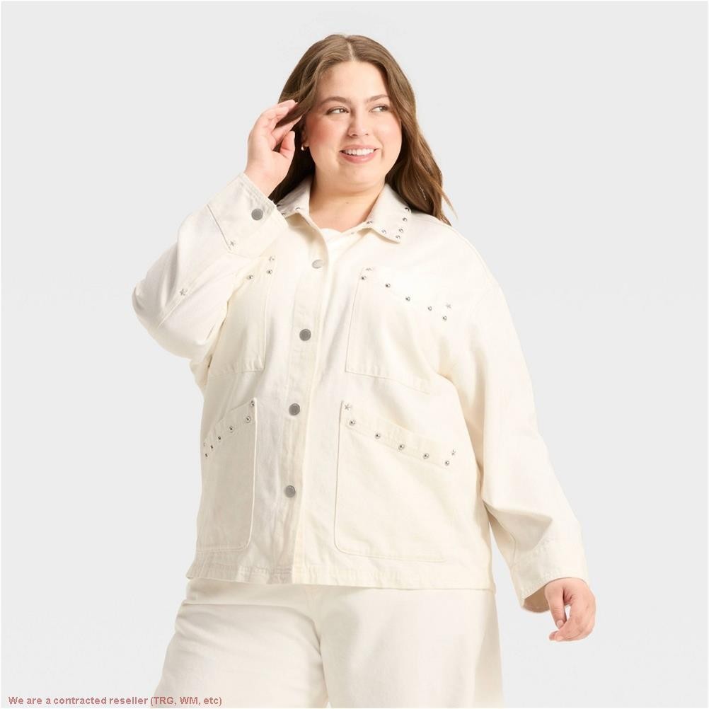 Women’s Studded Chore Denim Jacket Universal Thread White XXL *SEE DEAL!!!*