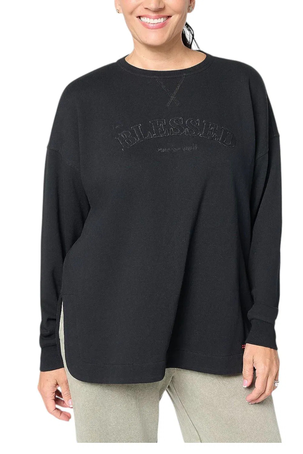 Peace Love World Crewneck Drop Shoulder Sweatshirt Black