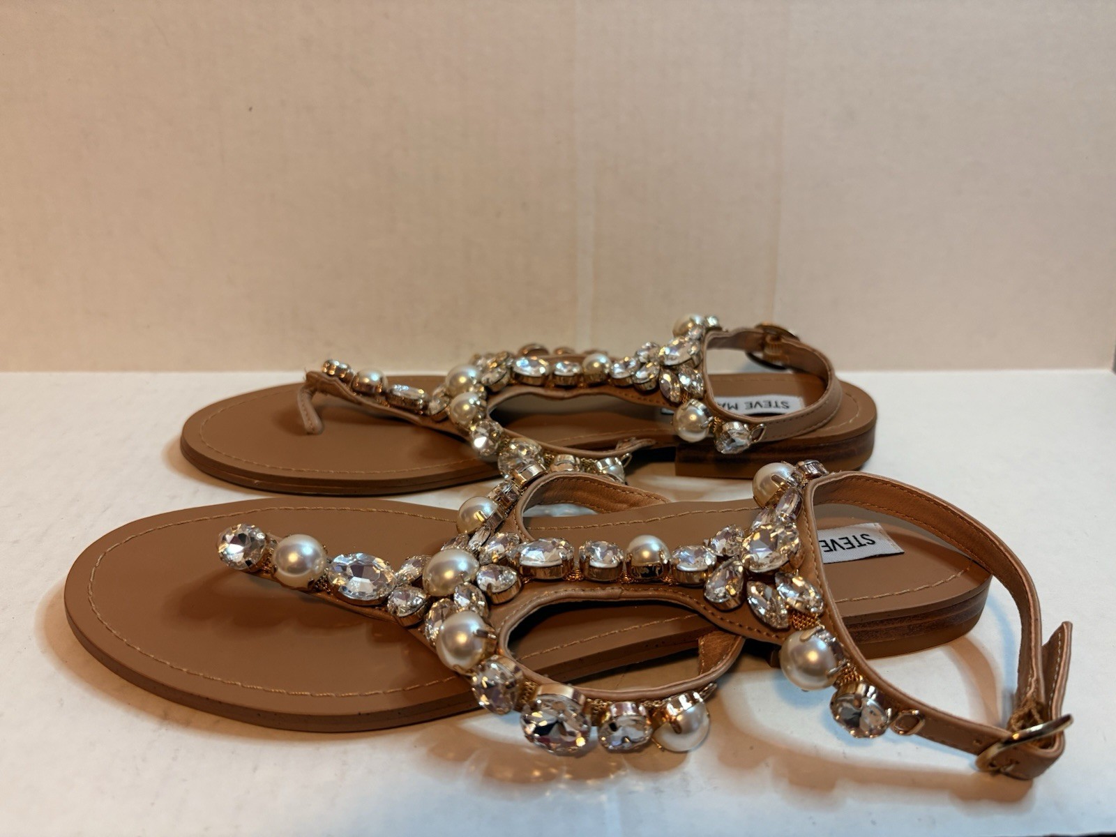 Steve Madden Chantel Embellished Thong Sandals Tan Womens Size 9M