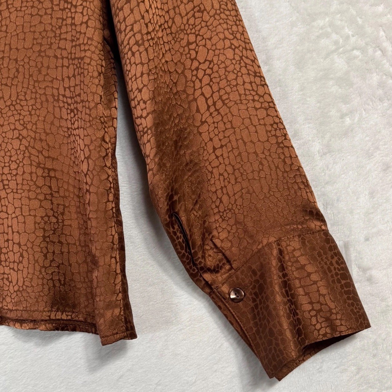 NWT Vintage Talbots 100% Silk Blouse Bronze Copper Top Sz 12 Career Monochrome