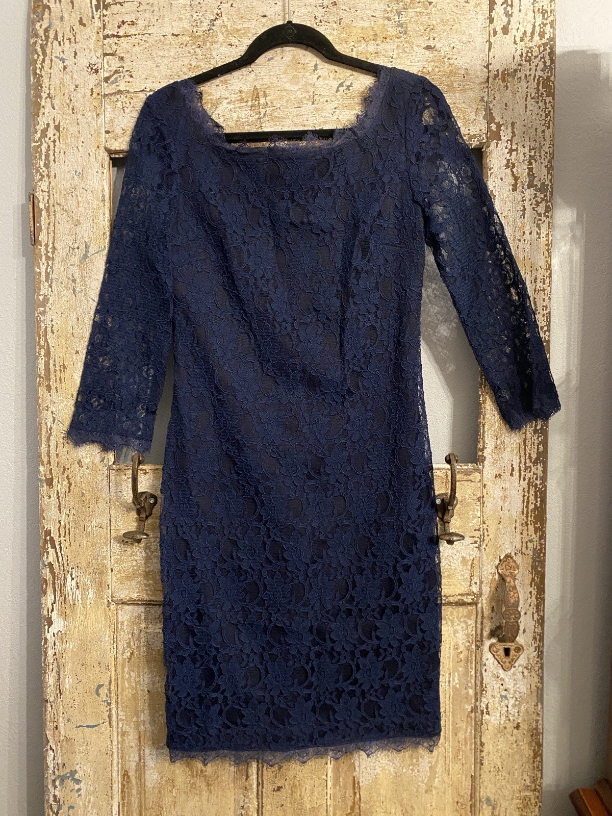 Elegant Mother of Bride/Groom Dress Navy Blue Lace 3/4 Sleeve Dress, Size 8, EUC