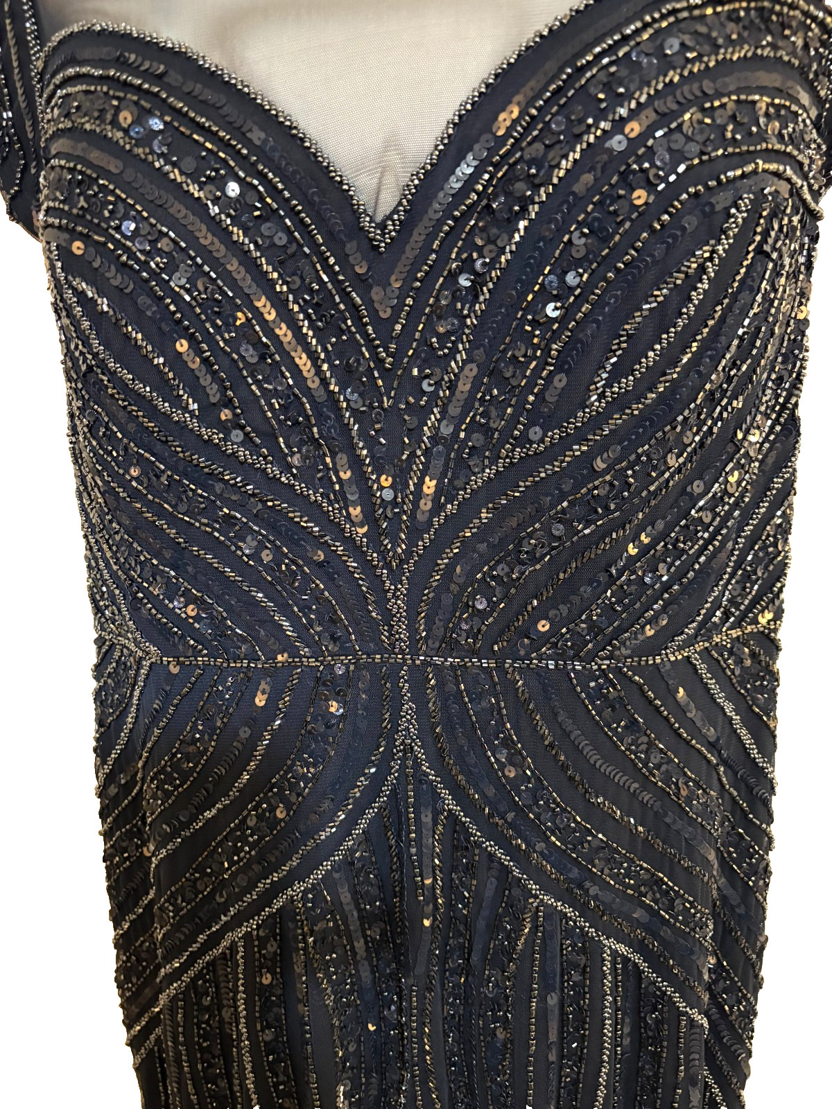 Adrianna Papell Beaded Navy Gown Sz 14 Mother of Bride Elegant Wedding Dress