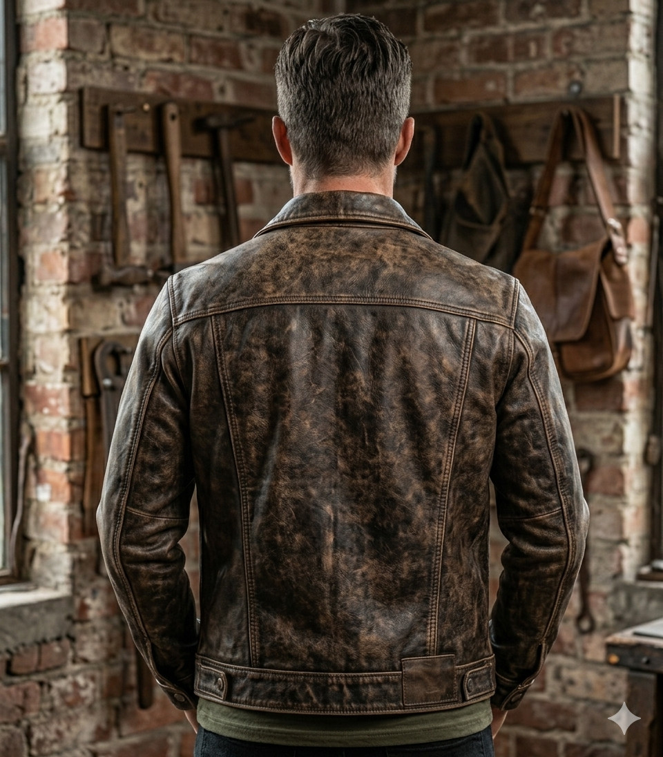 Vintage Brown Leather Trucker Jacket