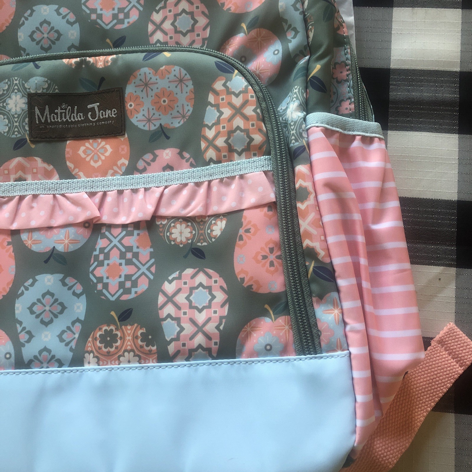 NEW girls MATILDA JANE CeCe Apple Print Backpack green peach ruffles