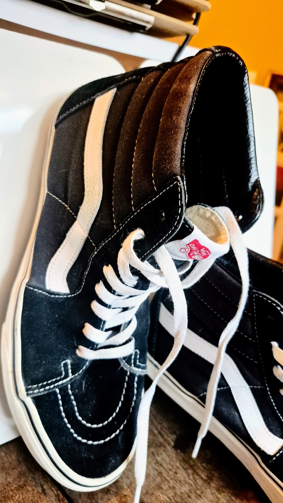 Vans SK8 HI Black White Canvas High Top Skateboard Shoes Size W-7.5 M-6 Ex Con