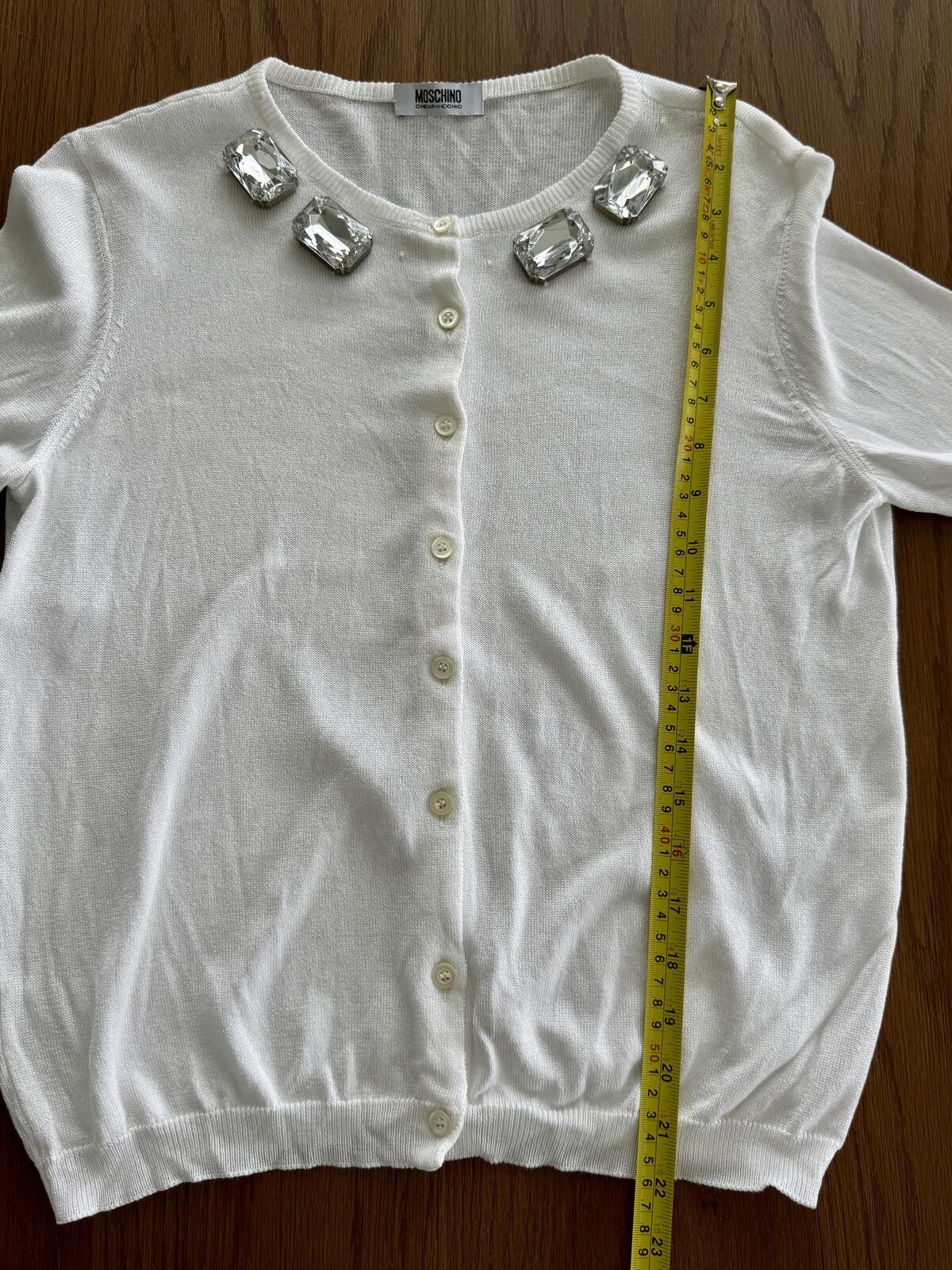 Moschino Cheap and Chic White Jeweled Button-Front Cardigan US 10