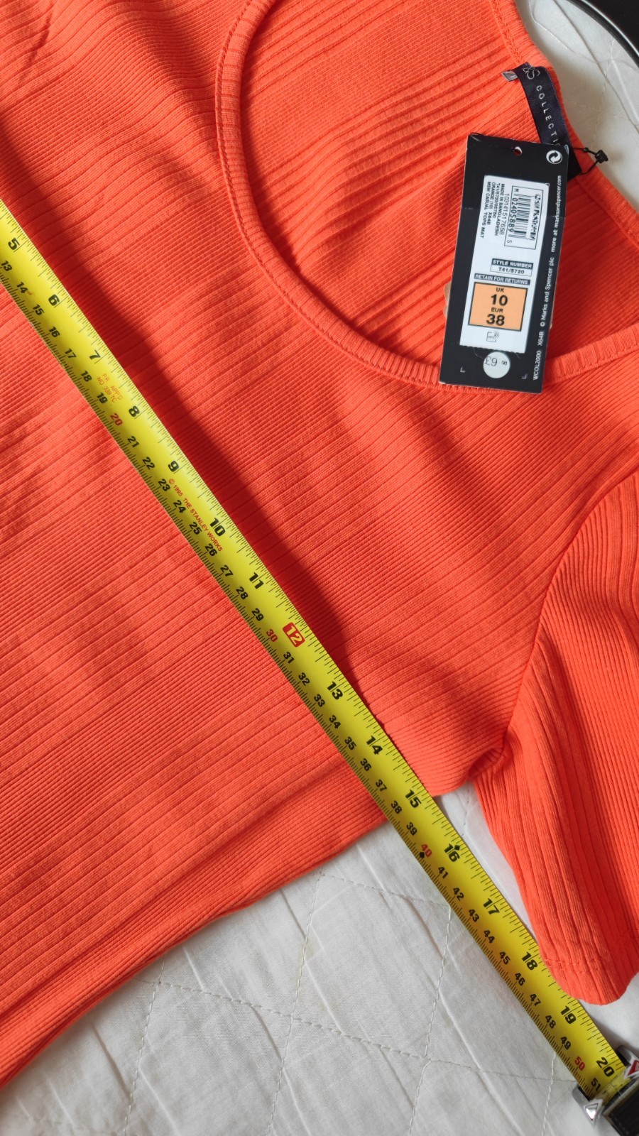 BNWT bundle x2 M&S S 10 green orange waffle texture coton t shirts stretch strip