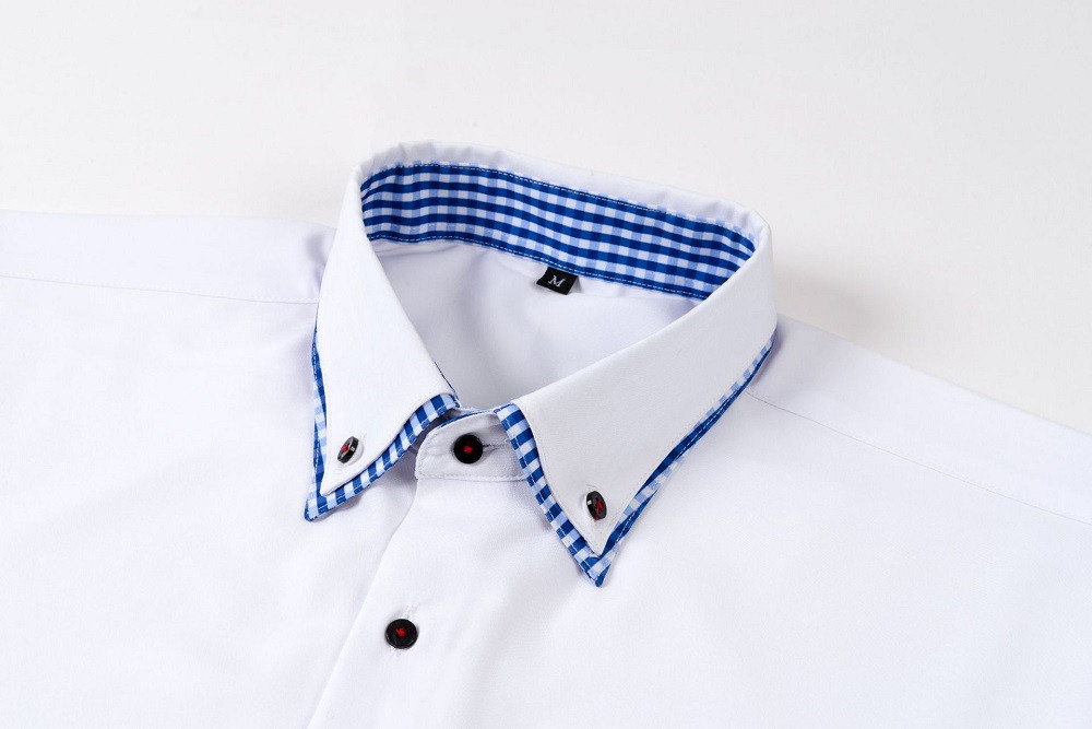 Mens Double Collar Dress Shirts Formal Long Sleeves Casual None Iron Shirts Tops