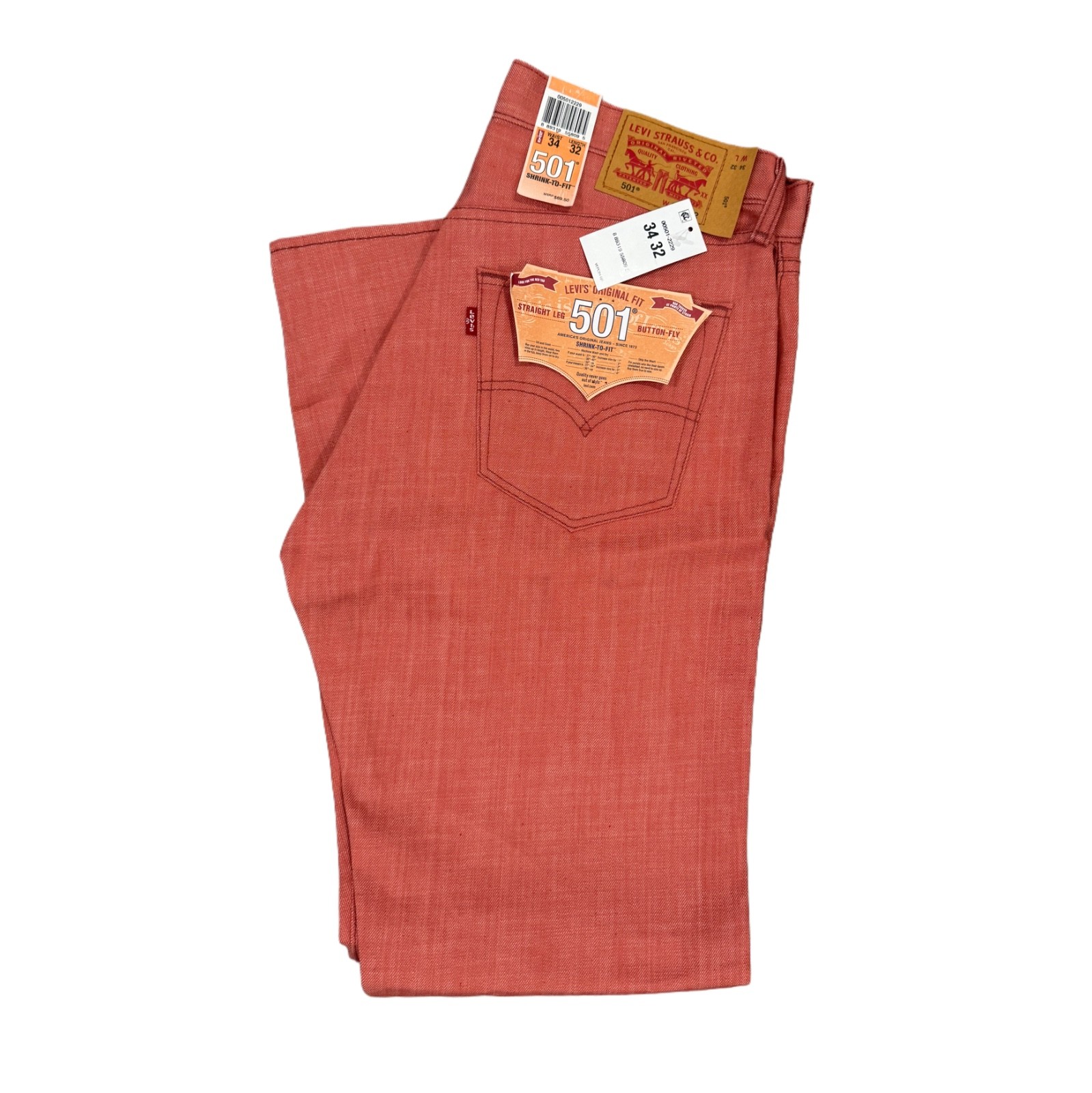 Levi’s Men’s 501 Original Shrink to Fit Jeans Color Brick Red 005012229
