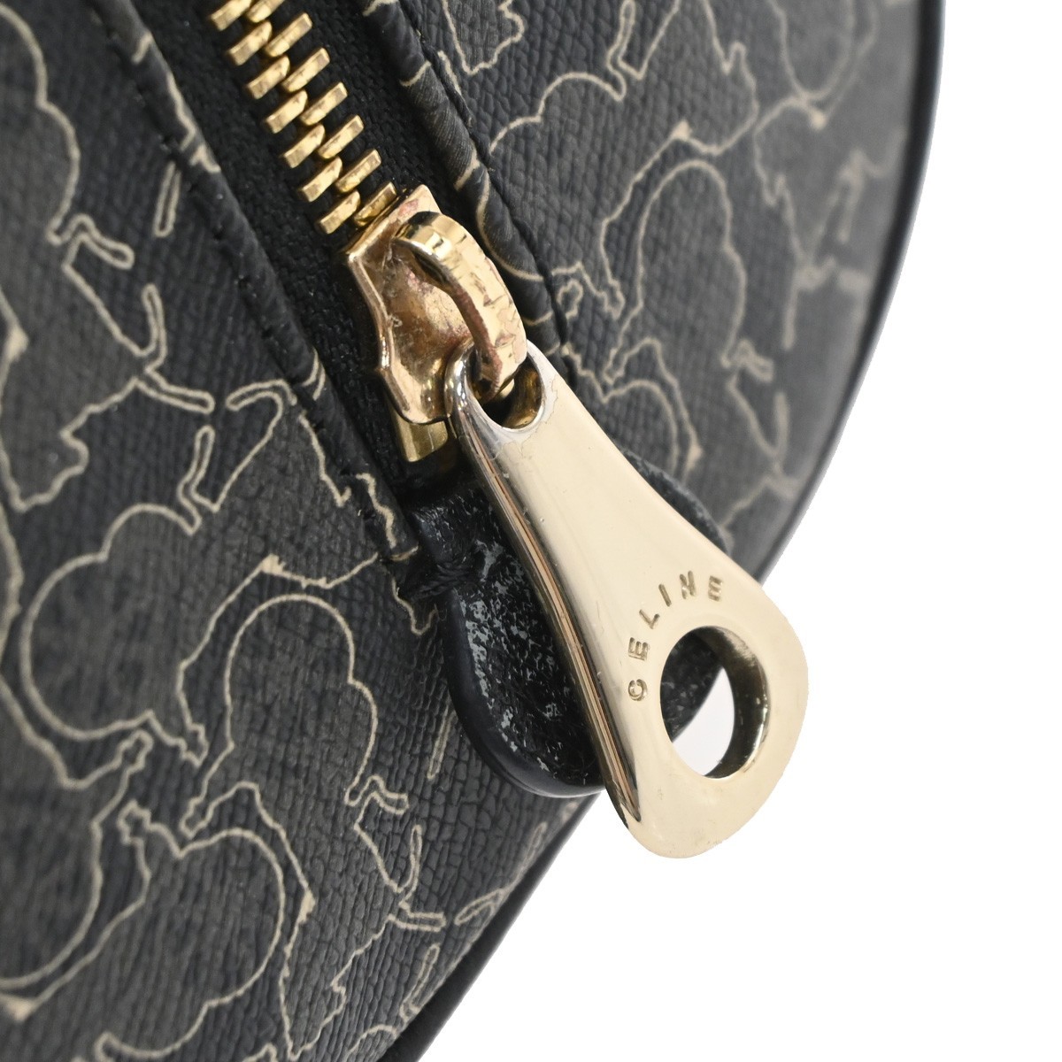 CELINE Logo Sulky Horse Carriage Shoulder Hand Bag PVC Leather Black 62KD323