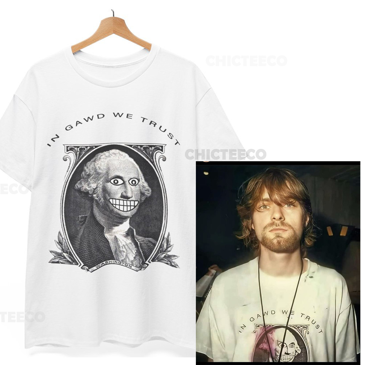 In Gawd We Trust Shirt Kurt Cobain Nirvana Grunge 90s Anti-Establishment Unisex