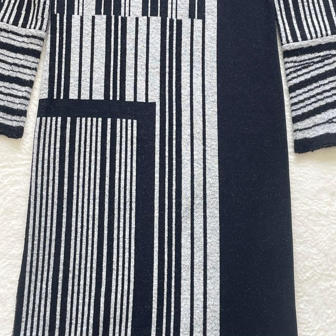 Mame Kurogouchi Multi Stripe Jacquard Knit Dress High Neck Black White Auth